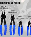 Four 90° bent pliers with blue grips from 10 Piece Snap Ring Pliers Set Heavy Duty Circlip Removal Tool With Bent And Straight Pliers