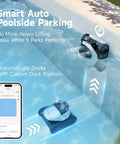Heavy Duty Cordless Robotic Pool Cleaner with Badass 8000 GPH Suction and Waterline Scrubbing features smart auto poolside parking.