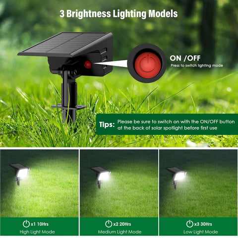 Four Pack Solar Spot Lights Outdoor With LED Auto On And Off Weatherproof IP68 Three Lighting Modes Two In One Landscape Lamp For Garden Pathway Cool White That Is Dang Bright And Total Game Changer
