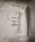 Purist Three-Function Showerhead With Full Coverage, Pulsating Massage And Silk Spray, 2.5 GPM in polished nickel, mounted in shower