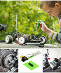 Child repairing RC car outdoors; close-ups of model components and gears illustrating DIY use of 304 Stainless Steel Round Rod 2mm By 350mm 10 Pack Lathe Bar Stock Pro Grade For Industry And Metalworking Hobbyists DIY Craft Projects, Precision Shaft Dowel For Models, Gears, Motors, And Crafting Must Haves.