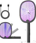 Foldable Electric Fly Swatter Racket 2 In 1 Mosquito Killer with Purple Attractant Light, USB cable included
