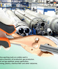 Close-up of non-sparking 16 piece tool set with beryllium copper pliers in an industrial space setting.