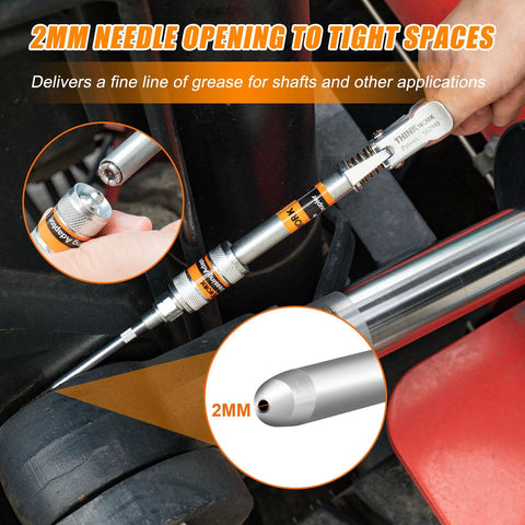 THINKWORK grease gun coupler set with 90° adapter, double-handle, chrome fittings, 1/8" NPT
