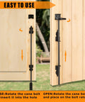 Tough As Nails 18 Inch Heavy Duty Cane Bolt Drop Rod Ground Latch For Wood Metal Vinyl Fence Gates Or Double Doors Rust Proof Steel Security Hardware Black Finish 2 Pack shown in use on wooden gate.