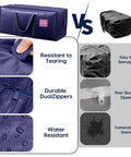 Image comparing features of Six Pack Heavy Duty Moving Bags 210GSM with Full Open Side Zipper 93L against inferior materials.