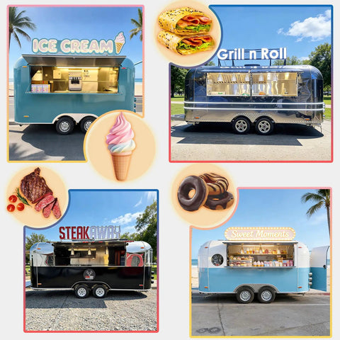 Built Different 18 Foot White Prefab Food Trailer For Catering Hustles featuring multiple food service windows and vibrant colors.