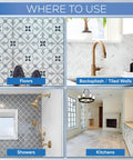 Image showing uses of Grout Sealer Impregnator For Shower Tile Grout And Backsplash on floors, backsplash, showers, and kitchens.