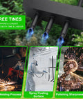Manual Lawn Aerator With Soil Core Storage Tray For Clean Yard Care, three tines shown with manufacturing process