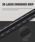 3D laser engraved grip of Slick Carbon Fiber Pool Cue Set Featuring Pro Taper Shaft And Low Deflection Design for precision.