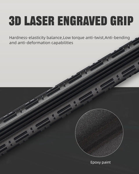 3D laser engraved grip of Slick Carbon Fiber Pool Cue Set Featuring Pro Taper Shaft And Low Deflection Design for precision.