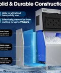 Commercial Ice Maker Machine 550 Lbs Per Day 22 Inch Wide Industrial Ice Machine With Large Storage Bin Ice Ready In 5-15 Minutes Stainless Steel ETL Approved Ice Maker For Restaurants And Bars with open bin showing ice.