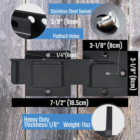 Seven Point Five Inch Flip Gate Latch Lock With Padlock Holes 2 Pack showing dimensions and heavy-duty design details