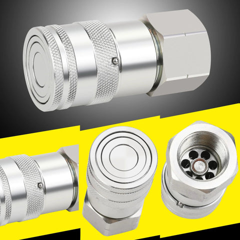ANCIMOON 3/4 in NPT skid-steer hydraulic quick-connect coupler set with knurled silver body and 2 dust covers