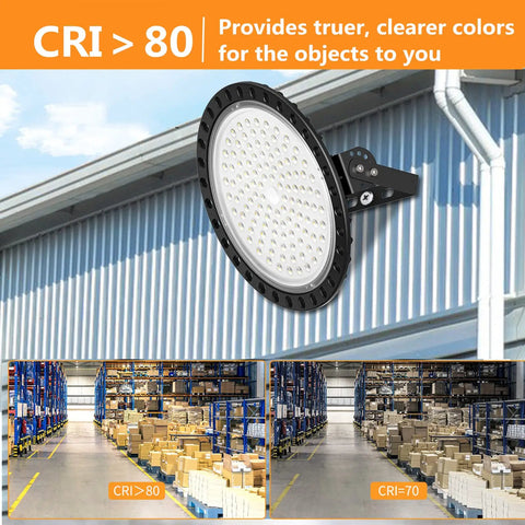 Beast Bright 500W LED High Bay Light showcasing CRI > 80 for true color in shop floors, warehouses, and workshops.