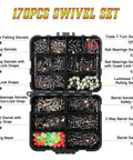 Ultimate Fishing Swivels Kit With Ball Bearing And Rolling Barrel Swivels, Crossline Three Way Swivels, Duo Lock And Coast Lock Snaps, Crane Barrel Options, Pro Grade High Strength Connectors For Bass, Trout, Saltwater And Freshwater. 170 pcs kit in box
