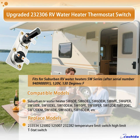 Upgraded 232306 RV Water Heater Thermostat Switch For SW Series RV Heaters 120V 130 Degrees F High Limit T Stat Replacement
