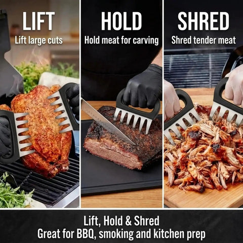 Stainless Steel Meat Claws For Shredding Pulled Pork And More, Black Handle Bear Claws Shredder lifting and shredding meats