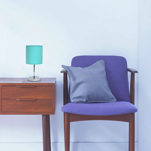 Blue Turquoise Chrome Mini Table Lamp With Fabric Shade, Compact 11.8 Inch Tall, E12 Candelabra Base, 40W Type B Bulb Not Included, Totally Perfect For Living Room, Bedroom, Office, Dorm, Kids Room