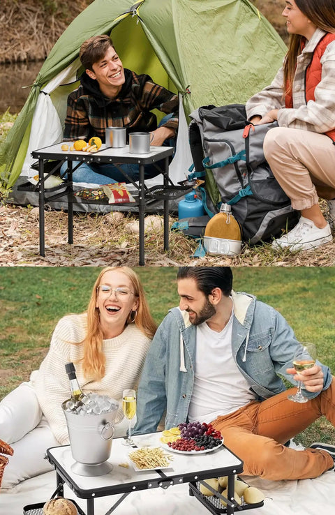 Compact Foldable Camping Table Two Foot For Picnic Portable Beach Table With Side Racks And Net used by campers