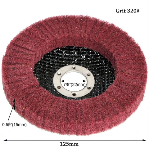 Super Tough 5 Inch Nylon Fiber Flap Disc With 125mm Size And 22mm Arbor Fits Your Angle Grinder for metal finishing showing grit 320.
