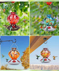 Hand Blown Glass Hummingbird Feeder For Outdoors Hanging With Bee Proof Ports And Ant Moat 360 Degree Perch Leak Proof 22oz Blue Peony Gift For Women Men Mom Dad