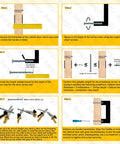 Step-by-step guide illustrating the installation of Rergy cabinet pulls, focusing on measurements and aligning screws for cabinets.