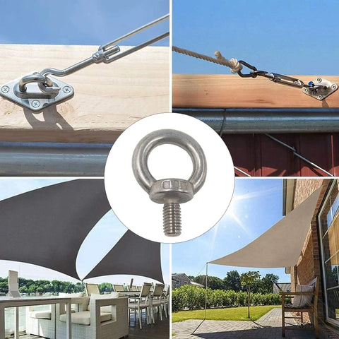 Five Piece M8 Stainless Steel Eye Bolts Kit With Nuts And Washers Heavy Duty Lifting Rings shown in outdoor use setups