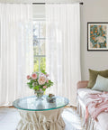 White Linen Semi Sheer Curtain Panels Cozy Two Pack 84 Inch Length Rod Pocket Light Filtering Drapes in living room