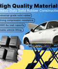 Heavy Duty Pinch Weld Jack Pad 4 Pack Built Tough Solid Rubber Auto Lift Blocks For Jacks And Stands 4 By 3 By 2.4 Inches Rail Protector And Bracket 3000 Lb Capacity Durable Stable Vehicle Lifting with car lifted on hydraulic jack