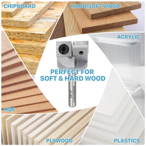 Heavy Duty Cnc Spoilboard Surfacing Router Bit Featuring Quick Swap Two Flute Cutters And One Quarter Inch Shank for wood types.