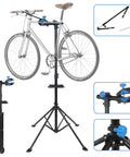Adjustable Bike Repair Stand For Home Use, Heavy Duty Bicycle Maintenance Stand Supports Up To 66 Lbs, shown with bike mounted