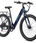 Electric Hybrid Bike With 350W Hub Motor, 27-Inch Wheels, Throttle Or Pedal Assist, Up To 20 MPH, Dope Daily Commute Cruiser For Adults, Lightweight Blue Frame Built For Easy Hills And All Day Comfort, side view