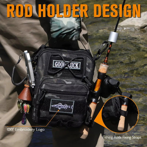 Go Light Fly Fishing Sling Pack That Keeps Gear Dry Waterproof Tackle Bag With Ten Point Nine Inch Tablet Compartment on person