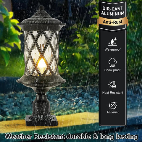 Old School Exterior Lamp Post Light With Water Glass Lampshade Outdoor Post Light Weatherproof 60W E26 Die Cast Aluminum