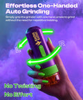 KactusKutter K1 Pro Electric Herb Grinder One-Handed Automatic Spice Mill held in hand with green nails and vibrant background.