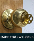 Premium Brass Kw1 Uncut Key Blanks Pack Of 50 For Home And Professional Use inserted in brass doorknob for locksmiths