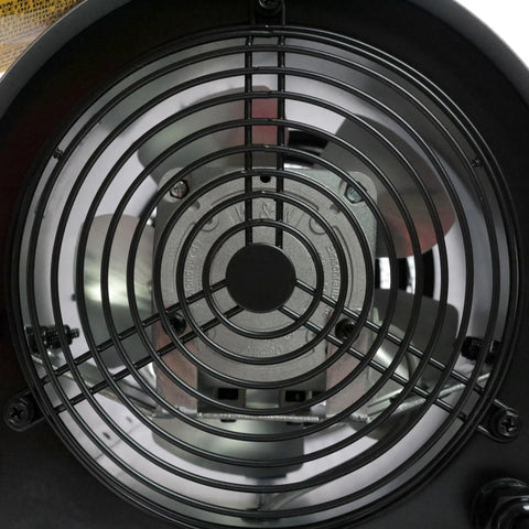 Inside view of Heavy Duty Portable Forced Air Electric Construction Heater fan showcasing metal grate and motor design.