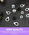 24 Piece Bike Axle Nut And Washer Kit Universal Fit M8 M9.5 M10 Replacement Parts For Mountain And Road Bikes, scattered on a surface.