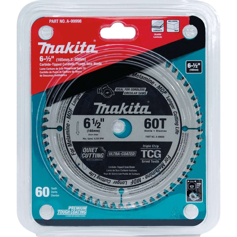 Six And One Half Inch 60-Tooth TCG Carbide Tipped Cordless Plunge Saw Blade A-99998 For MDF And Laminate in packaging