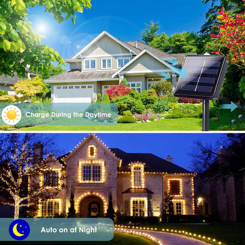 Extra Long 144 Ft Solar String Lights Outdoor 2 Pack 400 LED Copper Wire With 8 Modes Waterproof IP65 illuminating house