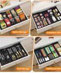Expandable Silverware Drawer Organizer For Kitchen Drawers 3 To 5 Compartments Utensil Tray Fits Spoons Forks And Knives Black BPA Free used for spices, cosmetics, tools, stationery.