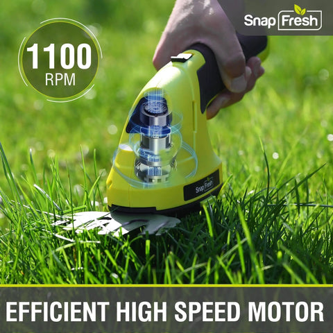 Close-up of 2 In 1 Cordless Hedge Trimmer And Grass Shears For Garden Yard And Lawn Lightweight Handheld Electric Trimmer With 1100 RPM Motor cutting grass
