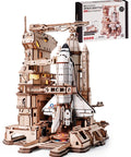 3D Space Shuttle Wooden Puzzle For Adults With Lighted Launch Pad, Dynamic Rocket Model Kit For Desktop Decoration, 446 Pieces