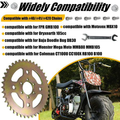 40T Steel Rear Sprocket for Mini Bikes 6 Hole Direct Replacement With Wrench Included, bike and compatibility list
