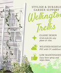 Sturdy No-Fuss Indoor And Outdoor Garden Trellis With Ground Anchors For Vines, Climbing Plants, And Vegetables in 28x75 white grid style.