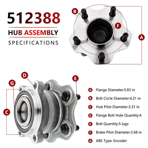 Detailed view of Rear Wheel Hub Bearing 512388 Ready To Roll Drop In Replacement For Nissan Altima 2007 2018 Maxima OEM Grade Hub Assembly
