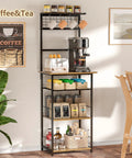 5 Tier Coffee Bar Station With 4 S Shaped Hooks Farmhouse Corner Kitchen Cabinet For Small Spaces Bakers Rack styled in kitchen.