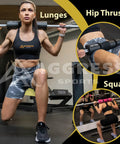 Woman using Hip Thrust Barbell Pad Set With Squat Pad, Two Ankle Straps, Hip Resistance Bands, Gym Carry Bag And Towel for lunges.