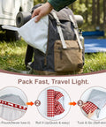Person placing waterproof fitted table cover with bench covers into storage bag, featuring windproof elastic edges for snug fit